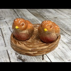 Salt & Pepper Shakers w/ Plate Holder Porcelain